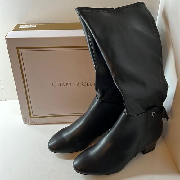Charter Club Jaccque Tall Stretch Boots Black Smooth size 8 M - Picture 1 of 6